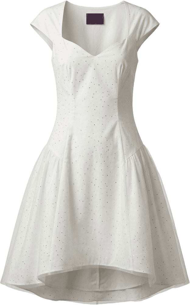 Twilight Glimmer — a white sparkle mini with a sweetheart neck