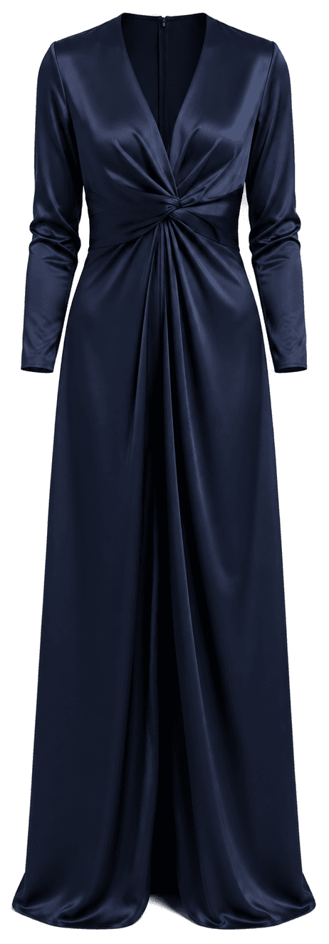 The Navy Twist-Front Gown — a custom made navy silk satin bridesmaid dress, sewn to measure