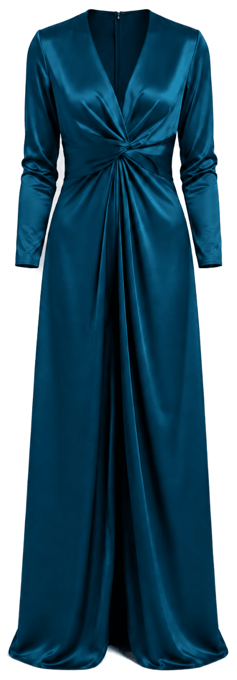 The Teal Twist-Front Gown — a custom made deep teal silk satin bridesmaid dress, sewn to measure