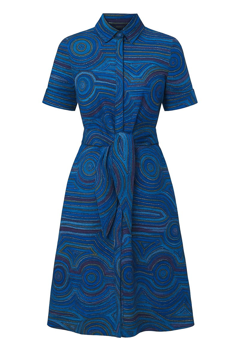 Mary's Emu Dreaming Shirt Dress — custom made emu dreaming cotton drill dress, sewn to your measurements