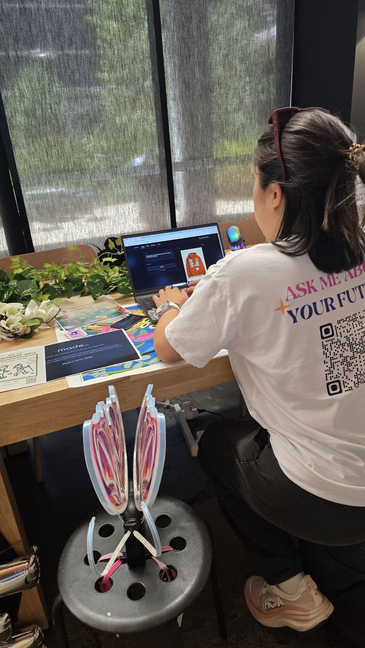 A customer exploring a garment idea in the MadeApt design app before anything is made