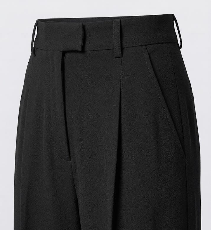 Close-up of deep, functional slant pockets on custom made wide-leg pants — real pockets for your phone and keys